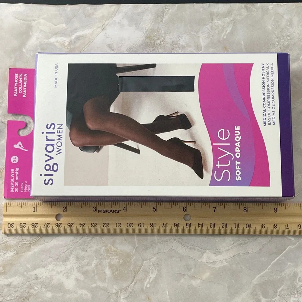 Sigvaris Style Soft Opaque Pantyhose Women SL Black 20-30mmHg 842PSLW99